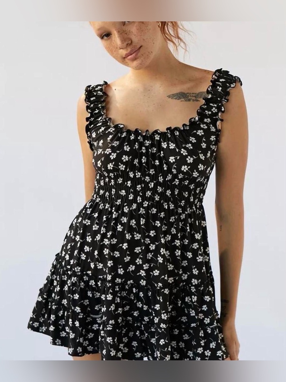 Urban Outfitters Black Floral Ruffled Mini Dress